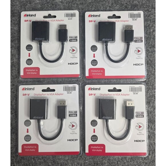 Inland DisplayPort To VGA Adapter 1080p Full HD Plug & Play HDCP 4-Pack - Picture 1 of 5